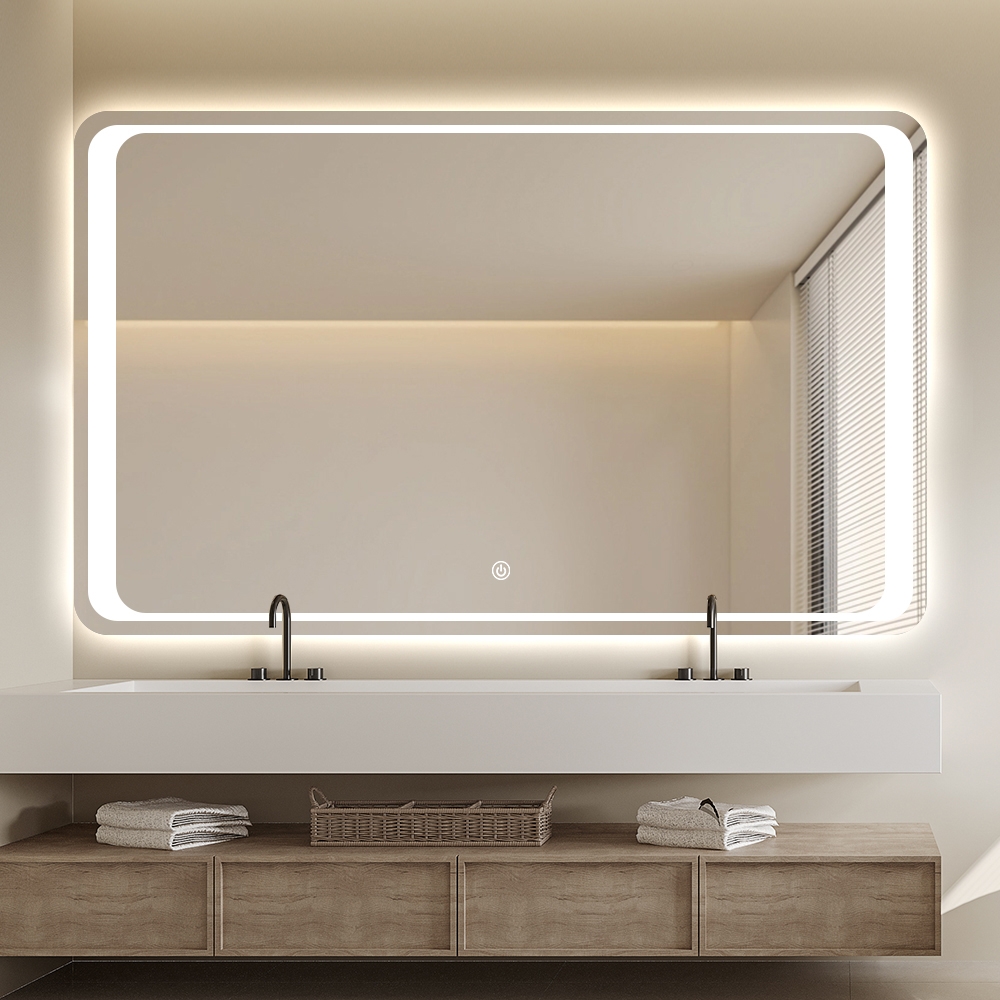 Rechteckiger Badezimmerspiegel 130x80 cm, hinterleuchtet, LED-Beleuchtung Morgen XL